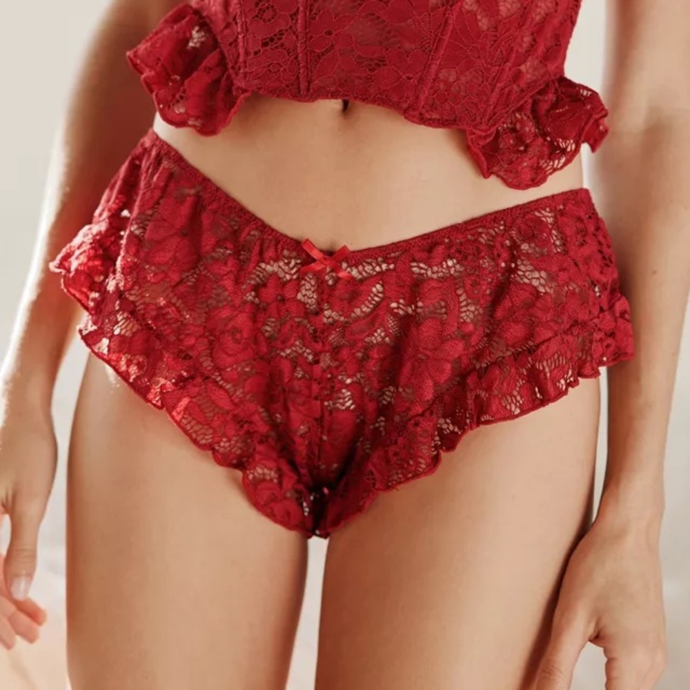Urban Outfitters Wild Lovers Lace Ruffle Shorts Red